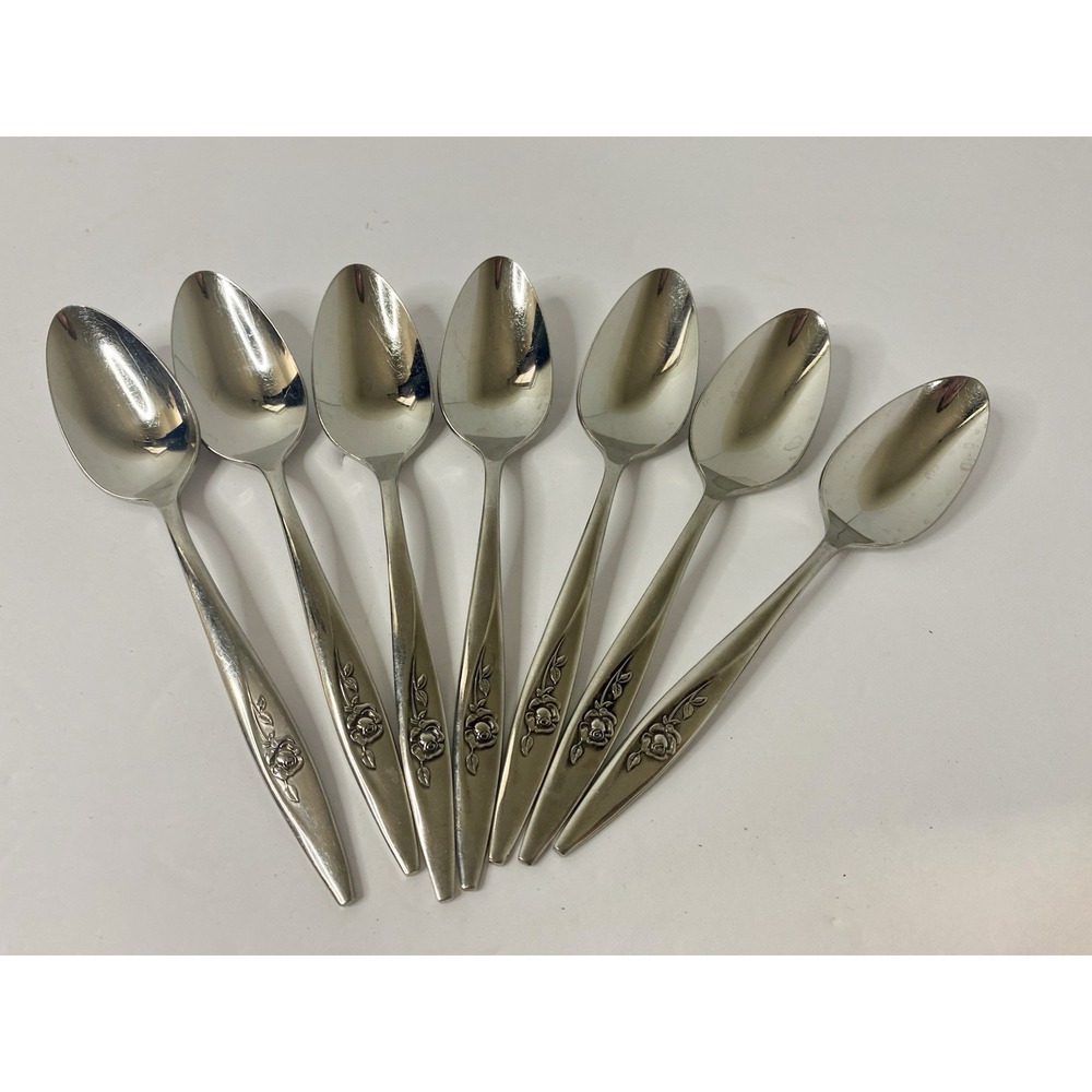 Oneida Lasting Rose Teaspoons Oneidacraft Deluxe Stainless Flatware Lot Of 7